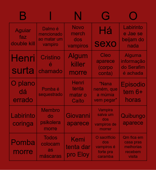 Episódio  8 Bingo Card