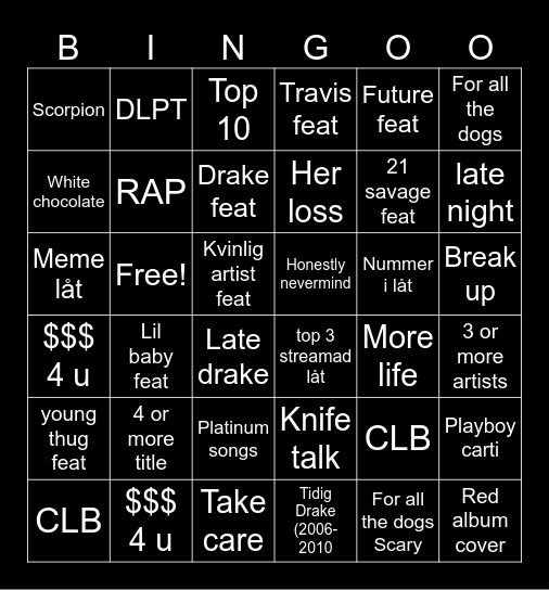 Drake Bingo Card