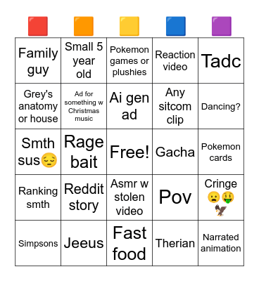 YouTube shorts Bingo Card