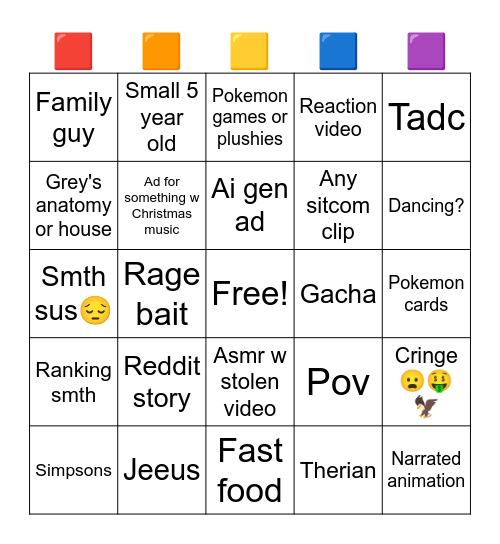 YouTube shorts Bingo Card