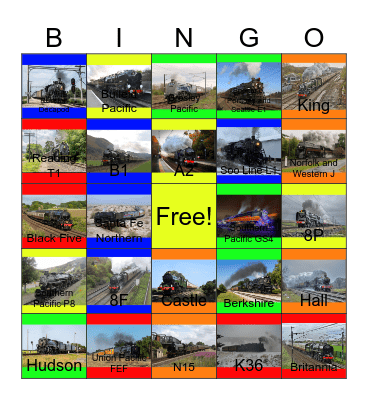 Steam Engines that I would like to take a photograph and put them on my steam engine scrapbook one day Bingo Card