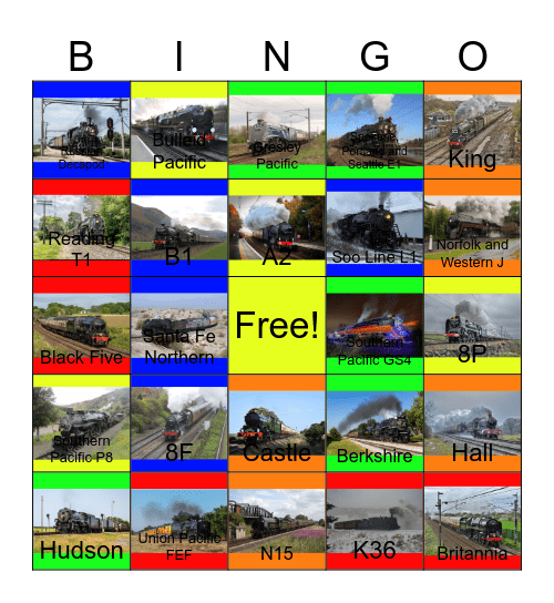 Steam Engines that I would like to take a photograph and put them on my steam engine scrapbook one day Bingo Card