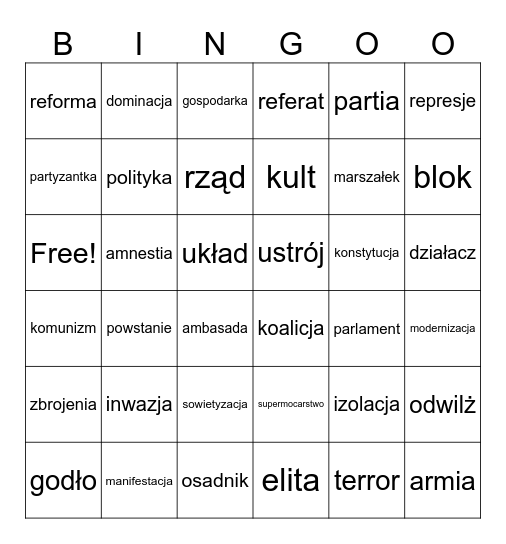 Za żelazną kurtyną Bingo Card