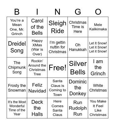 Holiday Music Bingo Card