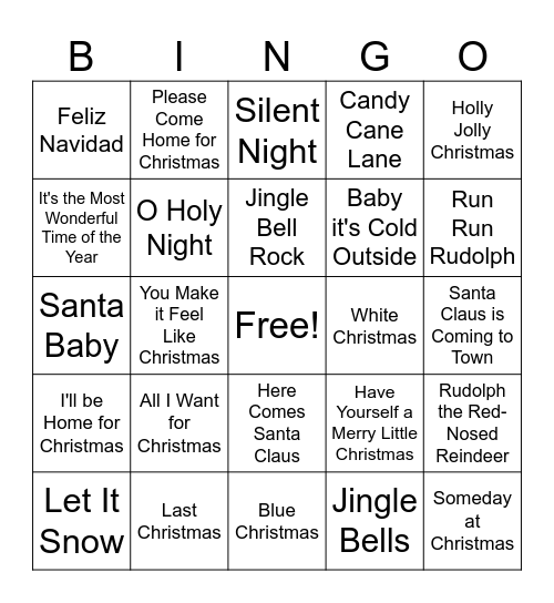 Holiday Music Bingo Card