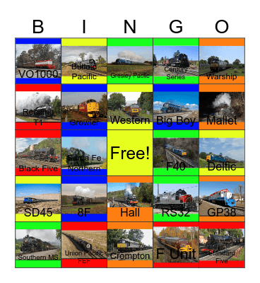 Passenger Trains that I would like to take photographs and put them on my passenger train scrapbook one day Bingo Card