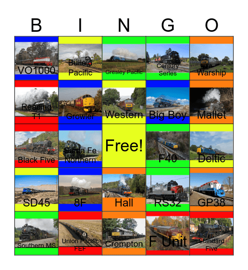 Passenger Trains that I would like to take photographs and put them on my passenger train scrapbook one day Bingo Card