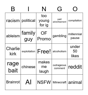 reels Bingo Card