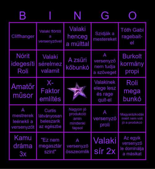 Megasztár Se8 Ep6 Bingo Card