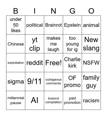 REELS Bingo Card