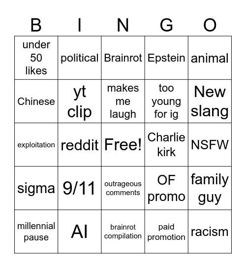 REELS Bingo Card