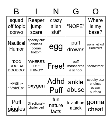 Squeek Squad Subnut Bingo Card