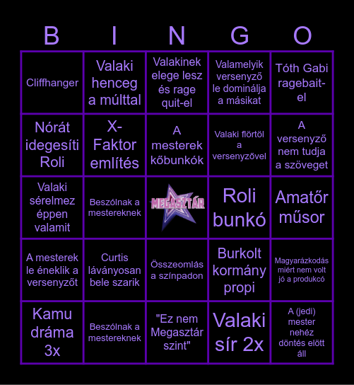 Megasztár se8 se6 Bingo Card