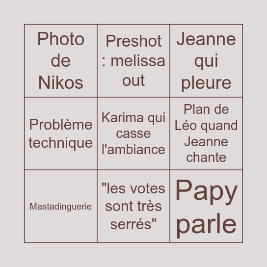 star ac prime tournée Bingo Card
