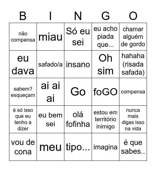 bingo da madalena Bingo Card