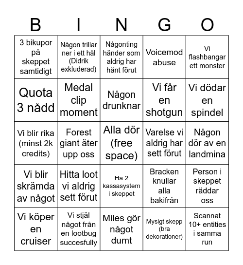 Lethal bingo Card