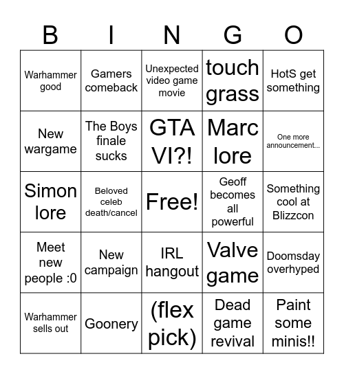 Gamers 2026 Bingo Card