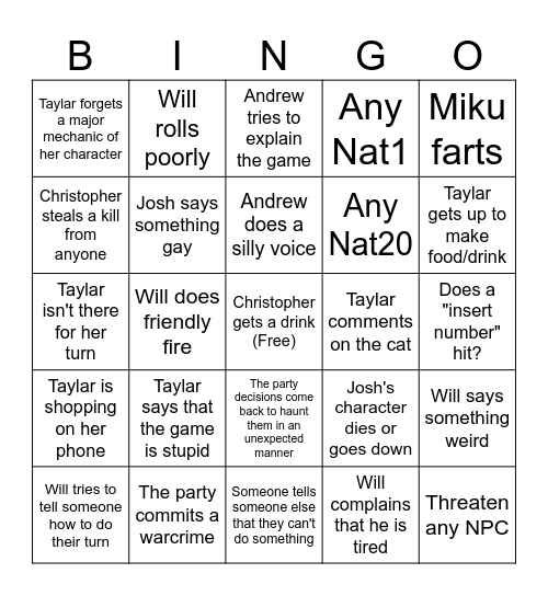Gamer Bingo Card