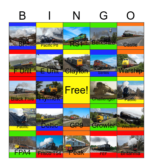 Historic Engines that I would like to take photographs and put them on my historic engines scrapbook one day Bingo Card