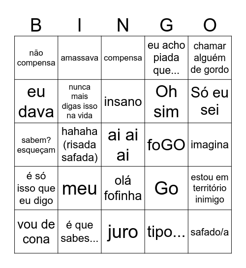 bingo da madalena Bingo Card