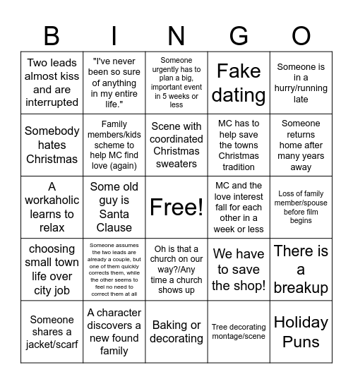 Hallmark Christmas Bingo Card
