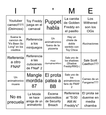 FNAF 2 Pelicula Bingo Card