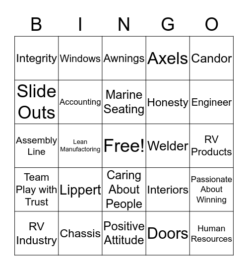 Lippert Components Bingo Card