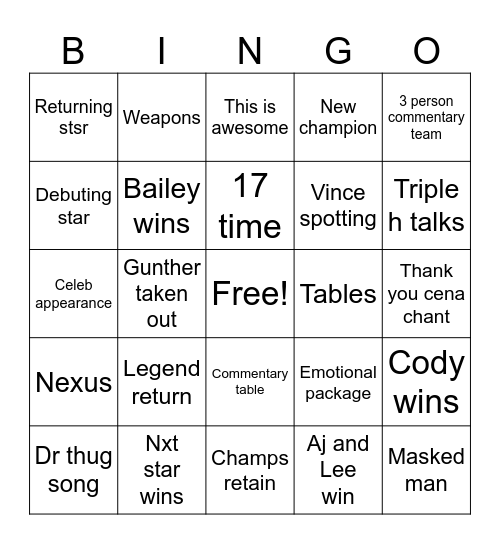 John Cena's final show Bingo Card