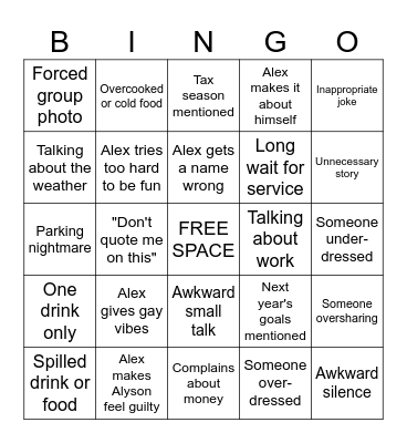 Christmas Party Bingo Card