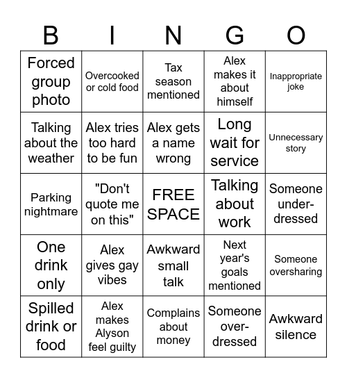 Christmas Party Bingo Card