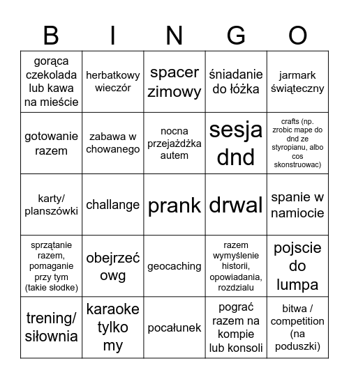 Grudzień 2025 Bingo Card