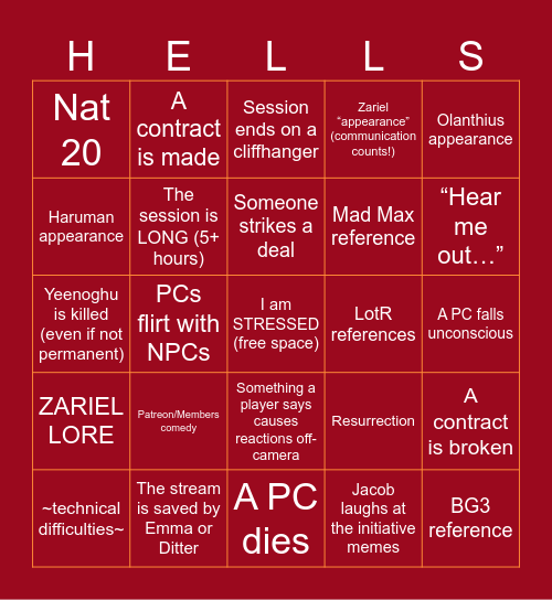 DESCEND - Episode 42 Bingo Card