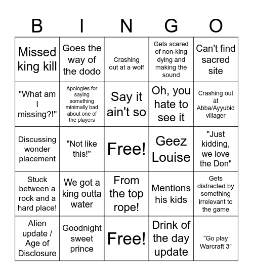 Drongo Outback Octagon Cast Bingo Card