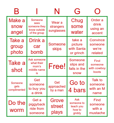 Senior Bar Crawl Bingo Card