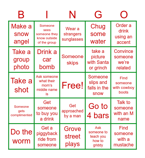 Senior Bar Crawl Bingo Card
