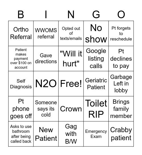 Grand Dental Office Bingo Card