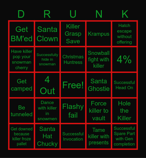Drunk Bone Chill Bingo Card