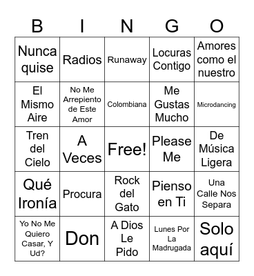 Bingo musical aquelarre Bingo Card