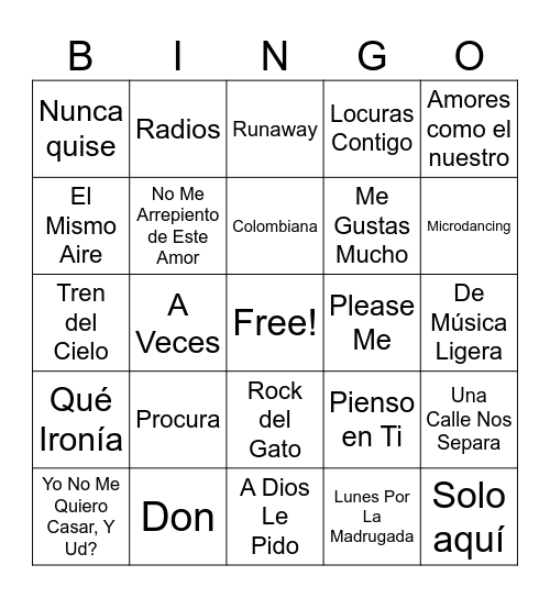 Bingo musical aquelarre Bingo Card