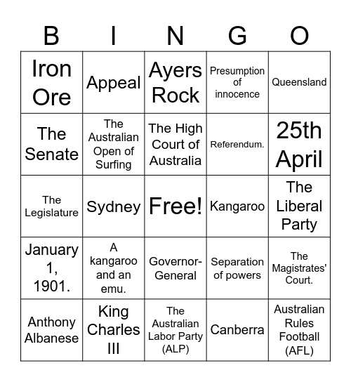 HASS Bingo Card