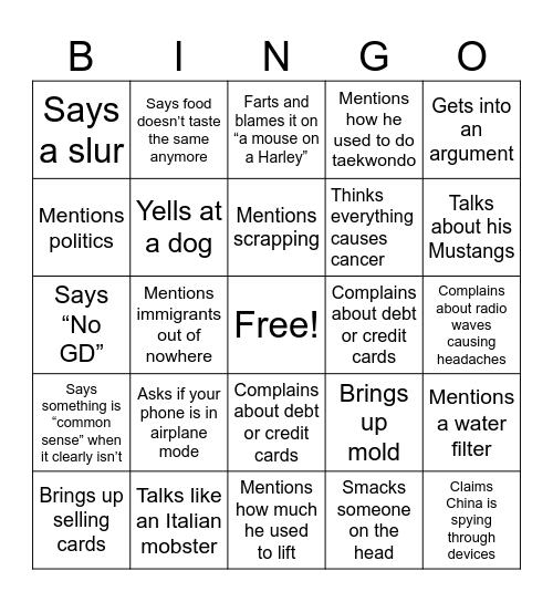 Eric's Christmas Bingo Card