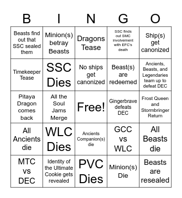 CRK 5th Anniversary Predictions Bingo Card