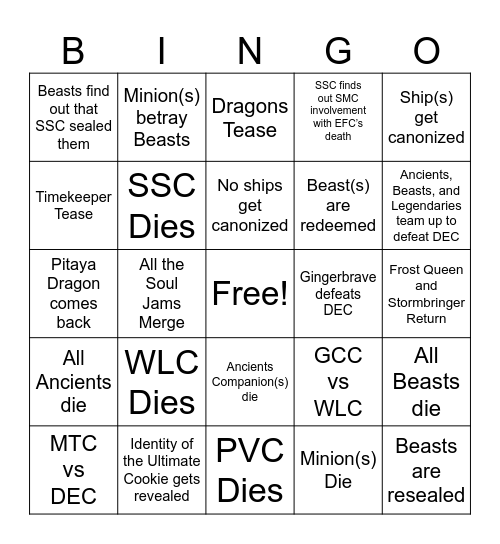 CRK 5th Anniversary Predictions Bingo Card