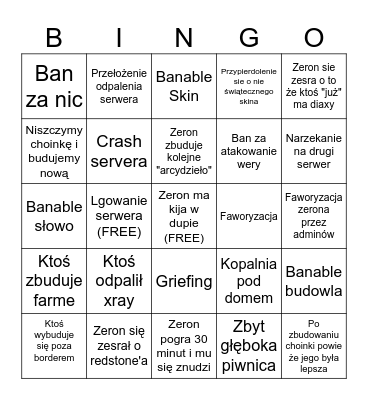 Zakolacraft Bingo Card
