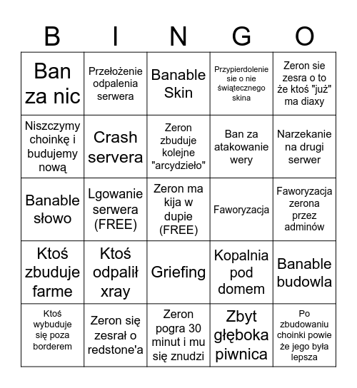 Zakolacraft Bingo Card
