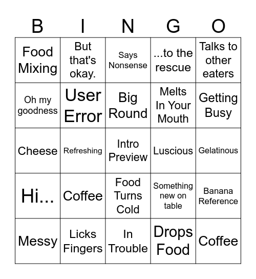 Tim Lee Food 3 Bingo Card