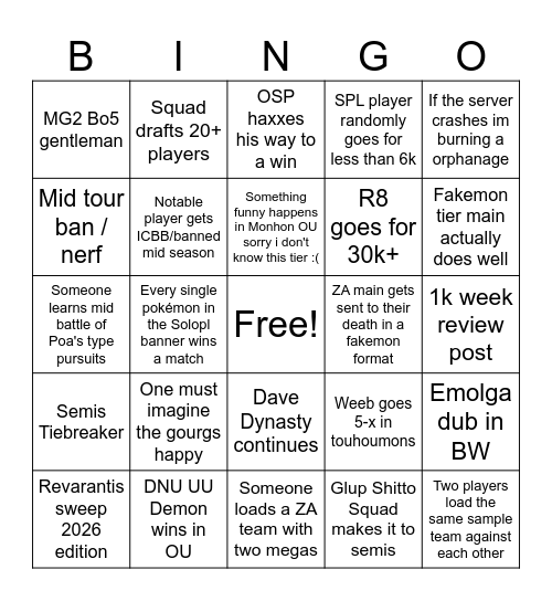 Solopl Bingo Card