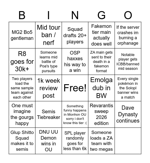 Solopl Bingo Card