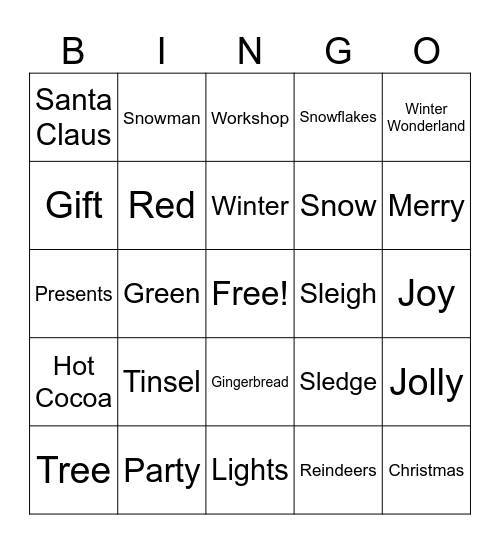 Secret Santa Party Bingo Card