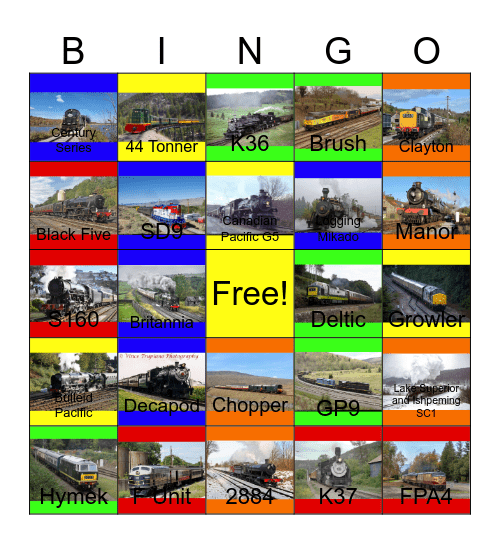 Unforgettable Train Rides that I would like to take photographs and put them on my unforgettable train rides  scrapbook one day Bingo Card